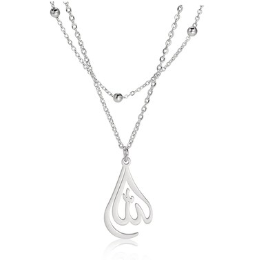 UNIFT Islamic Muslim Allah Layered Necklaces For Women Stainless Steel Charm Water Drop Heart Shape Allah Pendant Double Layer Necklace Islamic Jewelry (silver, Stainless Steel)
