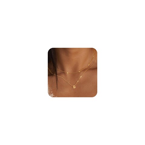Poxtex Gold Necklaces for Women Dainty D Initial Necklace 14K Gold Plated Letter Necklace 26 Capital A-Z Monogram Name Pendant Choker Necklaces Stack Jewelry Set for Women Gift Trendy