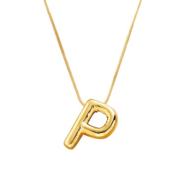 Xeyau Bubble Letter Necklace Balloon Initial Necklace for Women 14k Gold Stainless Steel Alphabet A-Z Pendant Necklace (P)