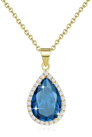 Sumonyo Diamond Teardrop Pendant Necklaces for Women Crystals Birthstone Costume Jewelry Gifts for Women，Gold Plated 17.92 + 1.97 inch Chain Yellow Gold Plated Blue Topaz