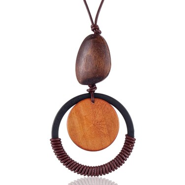 COOSTUFF ANNA Womens Pendant Necklace Wood Handmade Jewelry Long Rope Sweater Necklace for Woman (EZ-8O2R-E6E2)