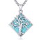 Tree of Life Necklace for Women Sterling Silver Square Turquoise Crystal Tree of Life Pendant Necklace Family Tree Jewelry for Mom Birthday