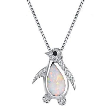 Izpack Cute Opal Penguin Pendant Necklace for Women Crystal Cubic Zirconia Antarctic Animal Box Chain Choker Necklaces Delicate Thanksgiving Christmas Jewelry Gifts (White)