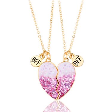 Lezmoii Friendship Necklace Best Friend Necklace Matching Magnetic Heart BFF Necklace for 2 Girls Friendship Gifts (Sequin Heart)