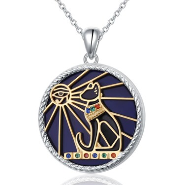 Alphm Egyptian Cat Necklace 925 Sterling Silver Bastet Goddess Pendant Necklace Ancient Egyptian Jewelry for Women