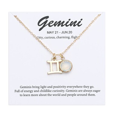 TGOLM 14k Gold Plated Gemini Sign June Birthstone Color Crystal Necklace for Women Birthday Gift