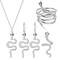 Long tiantian Snake Jewelry Set for Women Snake Dangle Earrings Glexible Snake Bracelet Adjustable Medusa Snake Necklace Punk Snake Ring Set for Halloween（Silver）