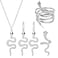 Long tiantian Snake Jewelry Set for Women Snake Dangle Earrings Glexible Snake Bracelet Adjustable Medusa Snake Necklace Punk Snake Ring Set for Halloween（Silver）