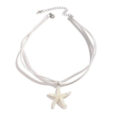 Blue Drop Starfish Necklace For Women Boho Layered Starfish Pendant Choker White Velvet Necklace Summer Beach Necklaces Jewelry Gifts - C