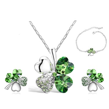 Mall of Style Silver Clover Bracelet - Shamrock Jewelry - Clover Necklace (Silver Earrings Necklace Bracelet)