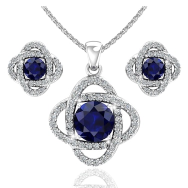 Belinda Jewelz - Love Knot Set, Earrings and Necklace Jewelry Sets with 18&rdquo; Chain, 925 Sterling Silver Birthstone Jewelry Sets with Round Gemstones, Sapphire Jewelry for Women, Sapphire Jewelry Set