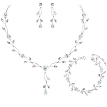 Elegant Silver Bridal Jewelry Sets Clear Cubic Zirconia Wedding Necklace Earrings Bracelet Set for Birdes Bridesmaids CZ Prom Jewelry
