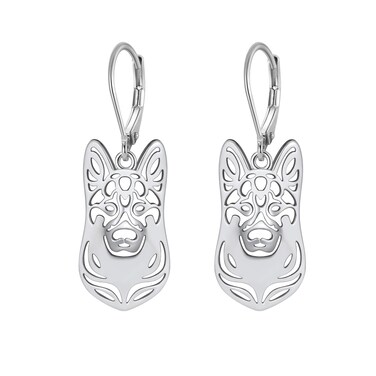 German Shepherd Dog Sterling Silver Dangle Earrings for Women by Ginger Lyne Ears Down Puppy Dog Pet Doggie Animal Paw Print Heart Jewelry for Mom