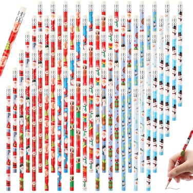 Christmas Pencils Christmas Holiday Pencils for Kids Mini Wooden Xmas Pencils and Erasers Various Patterns Colorful Santa Claus Snowman Stationery for Children Christmas Party Supplies (192 Pcs)
