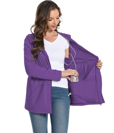 Women Post Mastectomy Shirt with Drain Pockets After Breast Surgery Must Have Lightweight Hoodie for Women Rotator Cuff Nephrostomy Bag Surgical Drain Holders Long Sleeve Zip Up Shirts