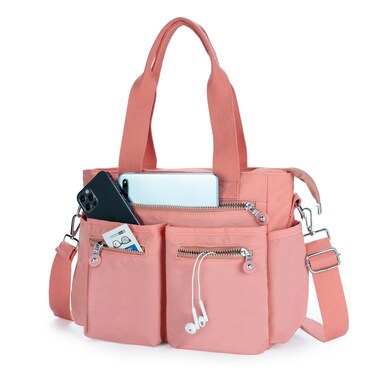 CALUOMATT Tote Bag for Women Multi-Pocket Handbags Crossbody Canvas Shoulder Bags Hobo Bags for Women Pink