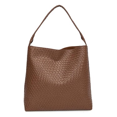 Woven Tote Bag for Women Top-handle Shoulder Bag Hobo Bags Soft Vegan Trendy Handbag Purse Lightweight Underarm, Brown