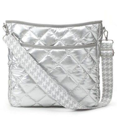 CANBOX Quilted Crossbody Bag, Puffer Shoulder Bag, Tote Bag with Zipper, Fashion Cotton Quilted Ladies Handbag, Silver