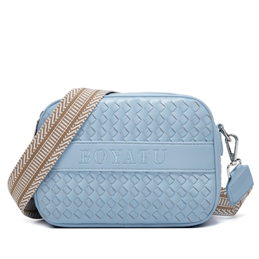 BOYATU Woven Crossbody Bag for Women: Vegan Leather Purse - Small Shoulder Bags for Ladies - Trendy Purses with Wide Strap (Blue)