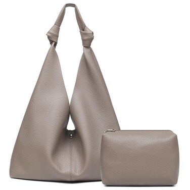 Vegan Leather Hobo Purses set, Slouchy Shoulder Bag Knotted Hobo Bags for Women with a small purse (taupe)
