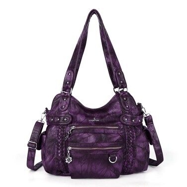 Angel Kiss Hobo Handbags for Women Soft PU Leather Shoulder Handbags Ladies Purses PURPLE