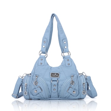 Angel Kiss Purses for Women Small Hobo Shoulder Bags Vagen Leather Multi-Pocket Tote Bag with Zipper (Sky Blue)