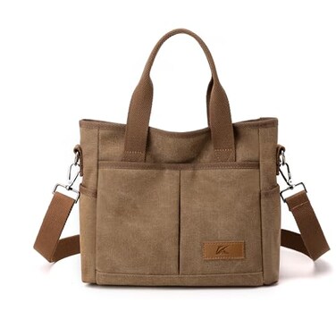 Crossbody Bags for Women Trendy Small Canvas Hobo Tote Top-handle Handbag Multi-pocket Casual Going Out Purse Satchel (Brown)
