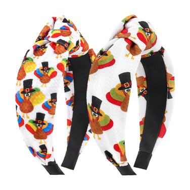 Lanmerry Thanksgiving Fall Headbands for Woman Waffle Turkey Hairbands Top Knot Headbands Hair Accessories Autumn Festive Holiday Party Gifts 2PCS