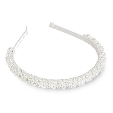 Doneace Pearl Headband White Artificial Pearl Rhinestones Hairbands Fashion Bling Beaded Headbands Bridal Hair Hoop Party Wedding Hair Accessories for Women Girls 1PCS