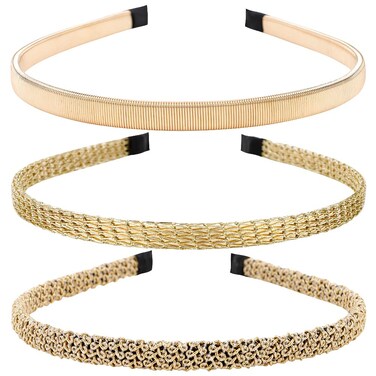 ANBALA 3 Pack Fashion Gold Thin Headbands, Metal Hair Bands for Women's Hair Accessories