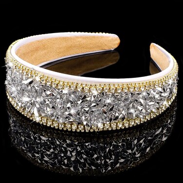 AHONEY Rhinestone Headband for Women Girls, Hair Bling Crystal Glitter Sparkly Padded Headband Fancy Jeweled Headpiece Holiday Hair Accessories (Silver)