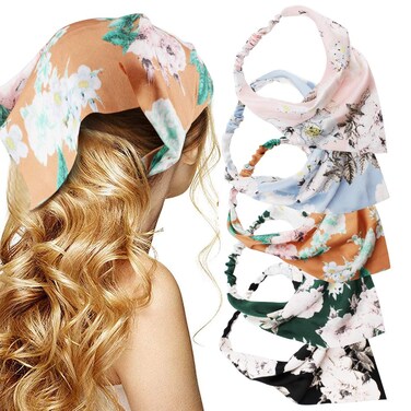 TOBATOBA Beautiful Floral Chiffon Headbands - 5 Pcs Boho Elastic Thin Fashion Headbands for Women