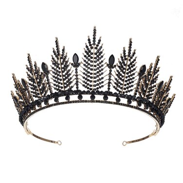 S SNUOY Black Tiaras for Women Crystal Medieval Evil Crowns for Women Black Crown for Halloween Party Cosplay Witch Crown Headpiece