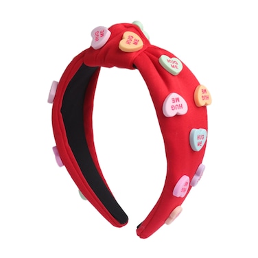 HIFANMM Valentines Day Headbands Red Knotted Heart Hair Bands for Women Girls, Hearts Candy Charm Hair Accessories, Non Slip Wide Top Knot Fashion Hair Decoration Party Supplies Hair Hoop 1 Pcs