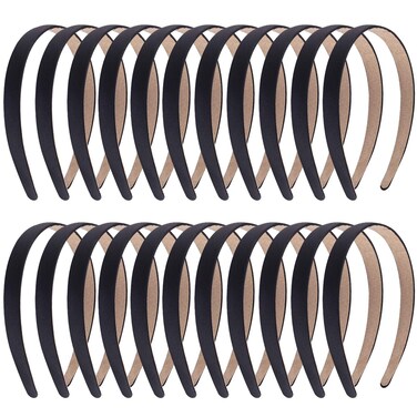 Duufin 22 Pieces Satin Headbands 2cm Hard Headbands Black Plain Headbands DIY Headband Bulk Non-slip Hair Headbands Pack for Women and Girls