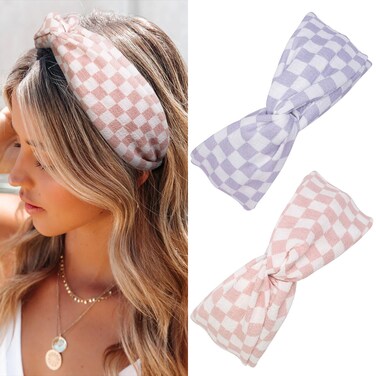 TEBIEKOY Twisted Plaid Headbands for Women Non Slip Fashion Hairbands Checkered Knotted Headband for Womens Hair Band Wide Thick Plastic Head Band Hair Accessories
