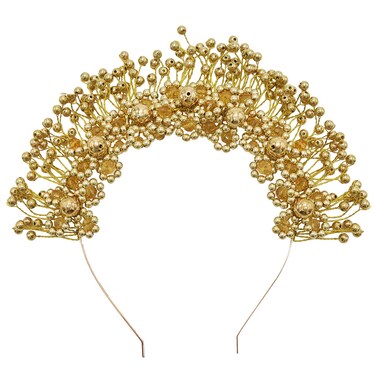 Wedding Beaded Crown Headband Tiara - Gold Handmande Beads Head Piece - Bride Vintage Hairband Hair Accessories (Gold B)