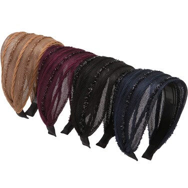 LONEEDY 4 Pack Wide Hard Headband with Teeth for Women, Girls&rsquo;s Hair Band Pleated Cloth Fabric Hair Hoop Accessories (Mixed colors C)