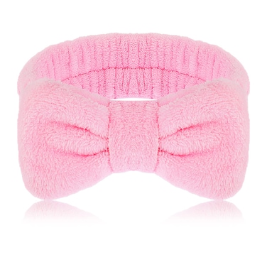 Molain Bowknot Hairband for Women, Coral Fleece Elastic Headband for Washing Face Shower Sports Beauty Skincare (Pink, 1 Count)