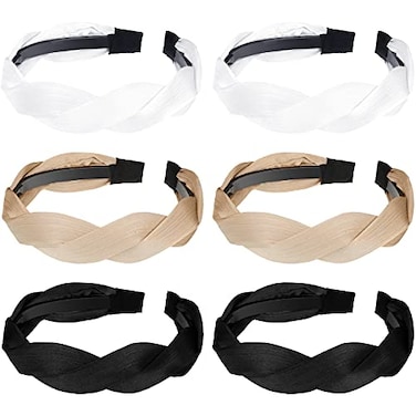 WILLBOND 6 Pcs Braided Headbands for Women Twist Braid Headband Weaving Shape No Slip Wide Hairband Boho Plaited Hairhoop for Lady Girls Christmas Gifts(Champagne, Black, White)