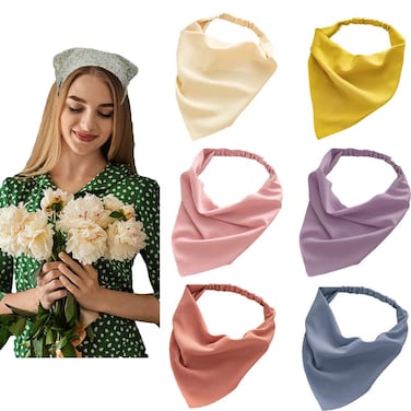 DINPREY 6 Pcs Hair Scarf Bandanas Headbands for Women Scarf Head Coverings Boho Headbands with Clips for Women Girls (6 Colors B)