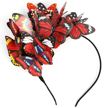 Coucoland Butterfly Fascinator Hat Monarch Butterfly Headband Crown Tea Party Halloween Costume Headpiece (Red)