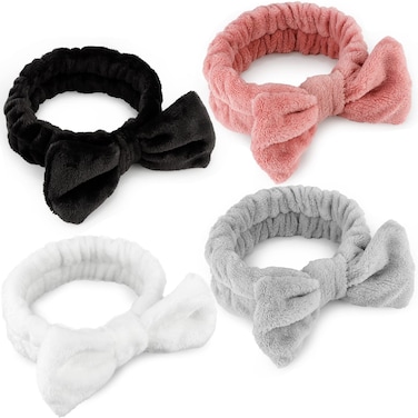 Tihebax Spa Headband &ndash; 4 Pack Super Soft Microfiber Makeup Headband for Women Girls Elastic Bow Hair Band for Face Washing Shower Skincare