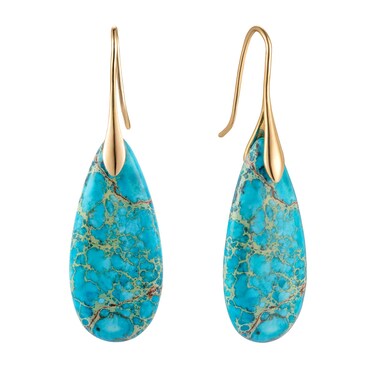 SELOVO Stone Fishhoop Dangle Drop Earrings Statement Earrings Silver Tone (Blue-Gold Color Hook)