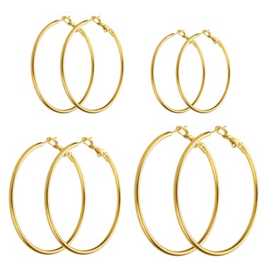 Gold Hoop Earrings for Women - 14K Gold Plated Hypoallergenic Stainless Steel Gold Earrings Set, Lightweight Large Small Gold Hoops Jewelry, 4 Pairs