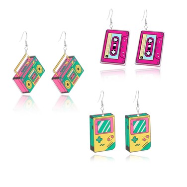 Retro Earrings 70s 80s 90s Earrings Hip Hop Earrings Cassette Tape Earrings Pink Earrings 80s 90s Outfits for Women Party Accessories