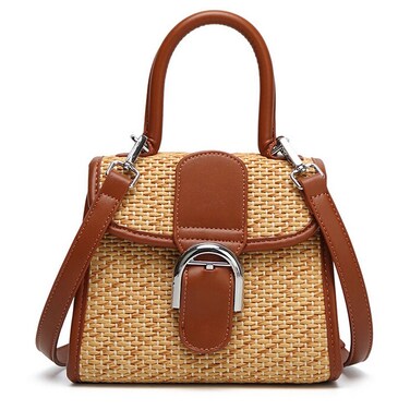 boshiho Retro Straw Woven Handbag Womens Small Cross Body Bag Shoulder Messenger Satchel (Brown)