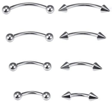 Dyknasz Eyebrow Piercing Jewelry Surgical Steel Curved Barbell Tiny Eyebrow Ring Vertical Labret Lip Jewelry Ear Rook Navel Small Belly Button Ring for Women Men 16g 6mm/8mm/10mm/12mm Silvertone