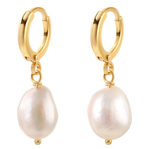 Huggie Hoop Earrings With Charms Pearl Hoop Earrings Pearl Drop Earrings Freshwater Pearl Earrings for Women Gifts