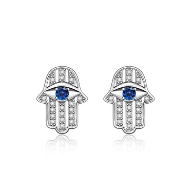 White Gold Hamsa Evil Eye Earrings Womens Stud Hypoallergenic Earrings for Sensitive Ears Minimalist Protection Jewelry for Women